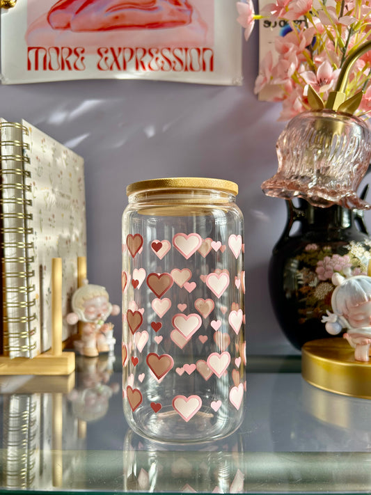 Pinky Hearts Glass Can