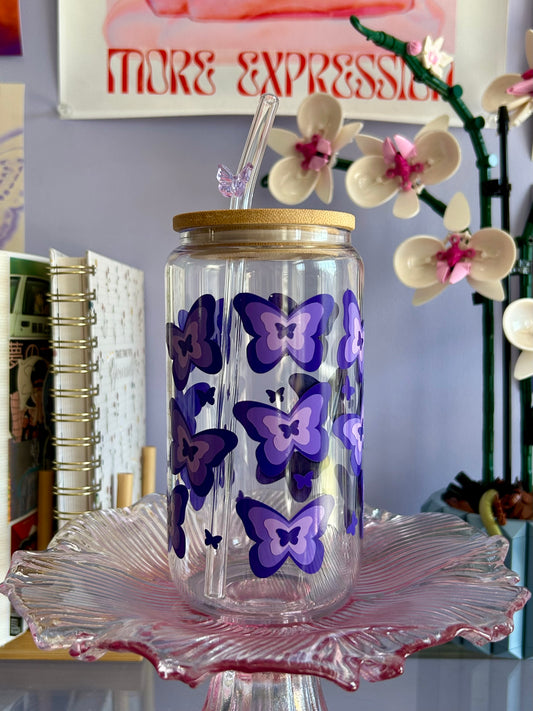 Butterfly ombré purple Glass Can