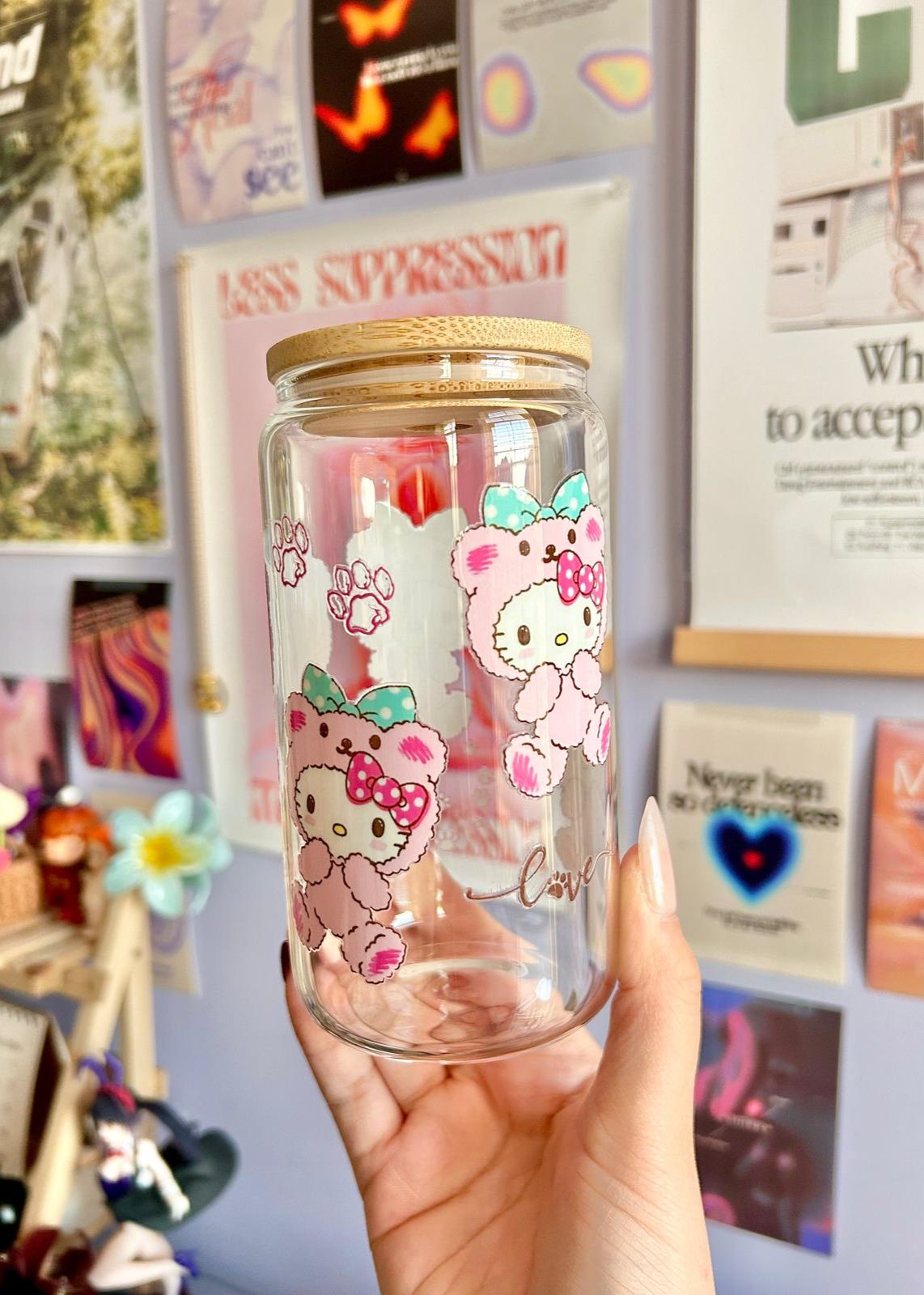 Hello Kitty Bear Glass Can