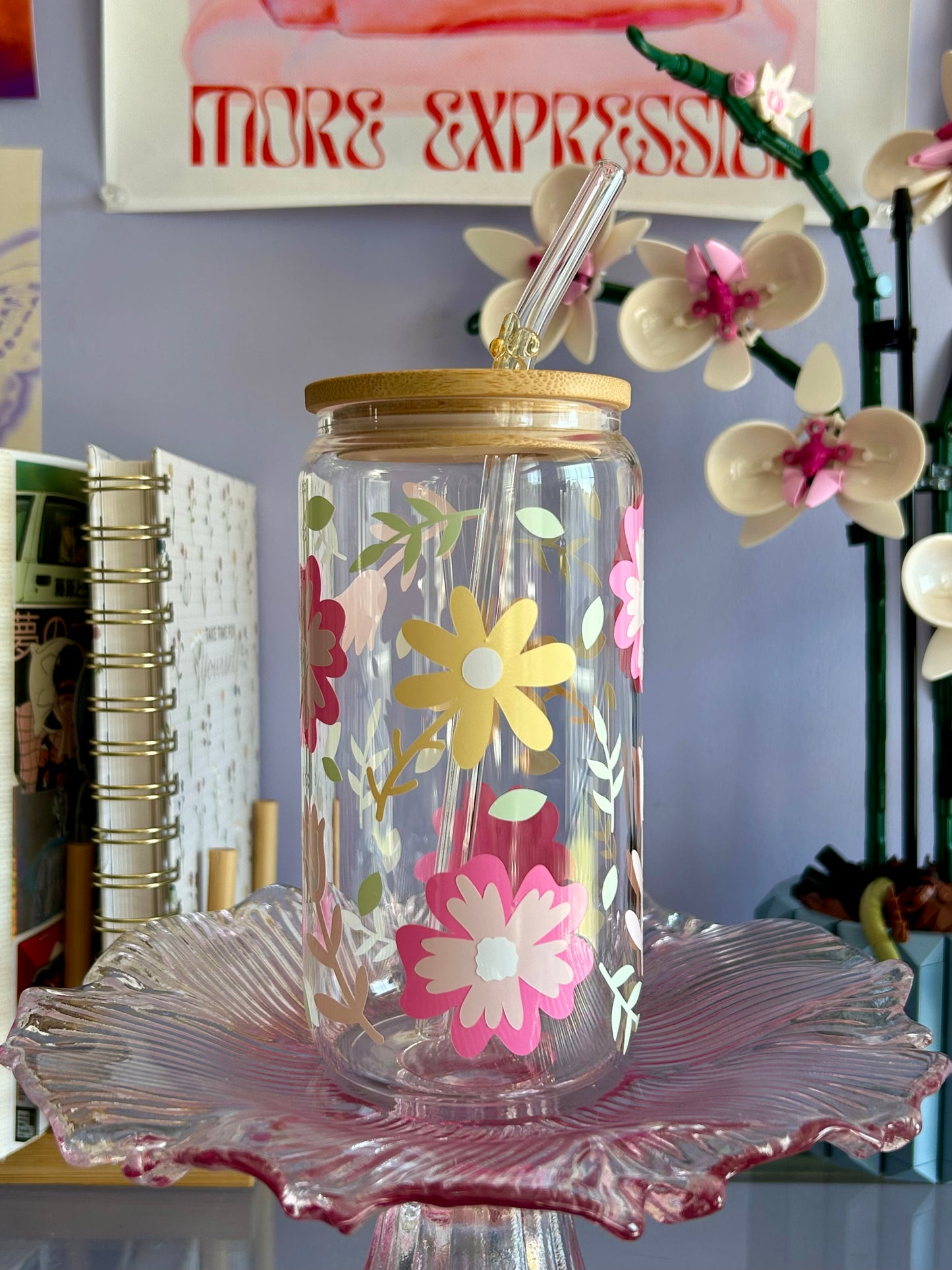 Pastel Floral Glass Can