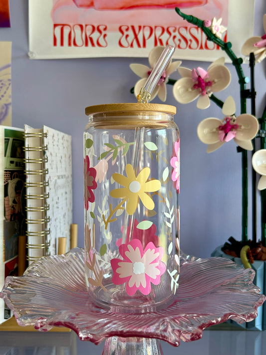 Pastel Floral Glass Can