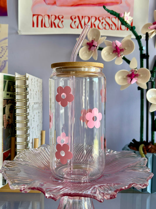 Chill Pink Flower Glass Can