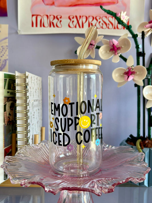 Emotional Support Iced Coffee Glass Can