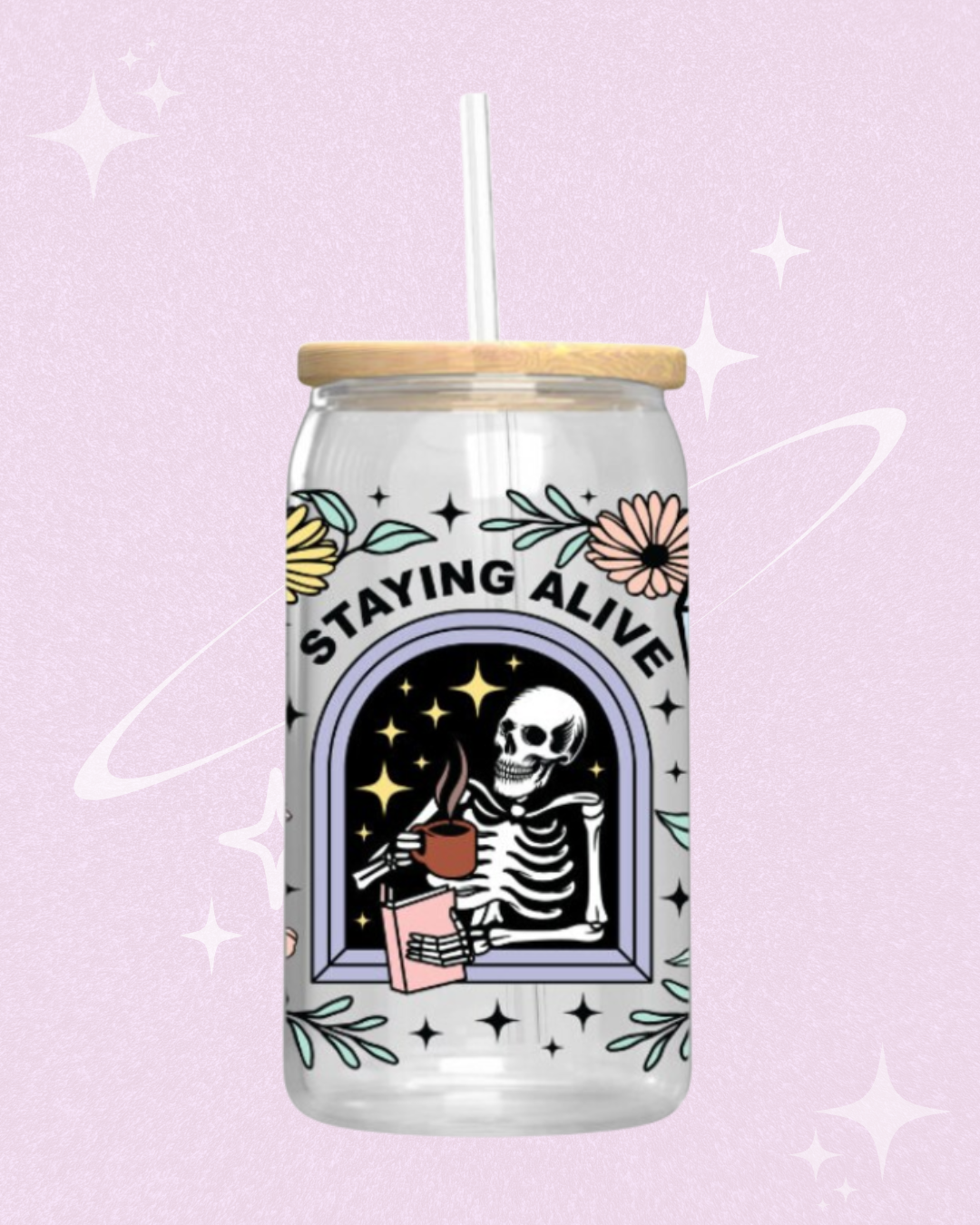 Staying Alive Bookish Glass Can