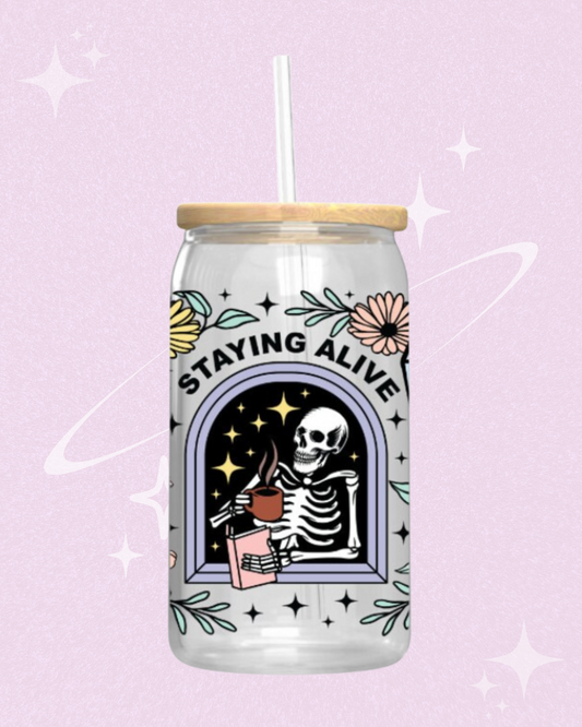 Staying Alive Bookish Glass Can