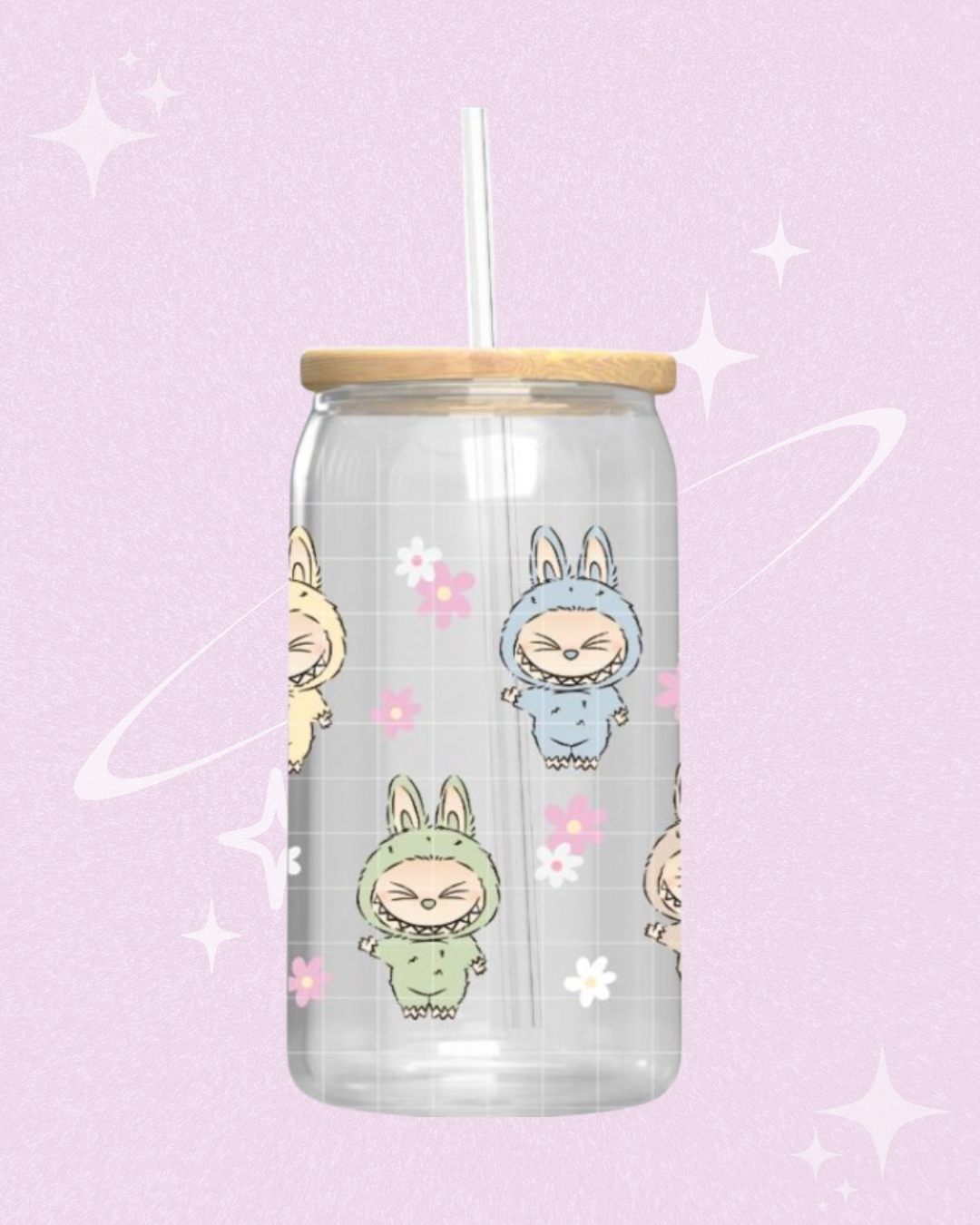 Labubu Floral Glass Can