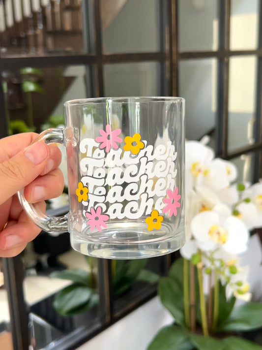 Teacher Floral Glass Mug