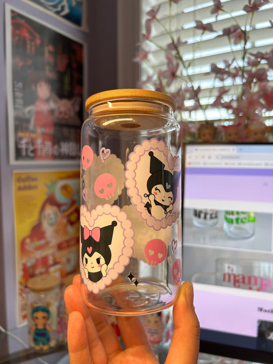 Kuromi Hearts Glass Can