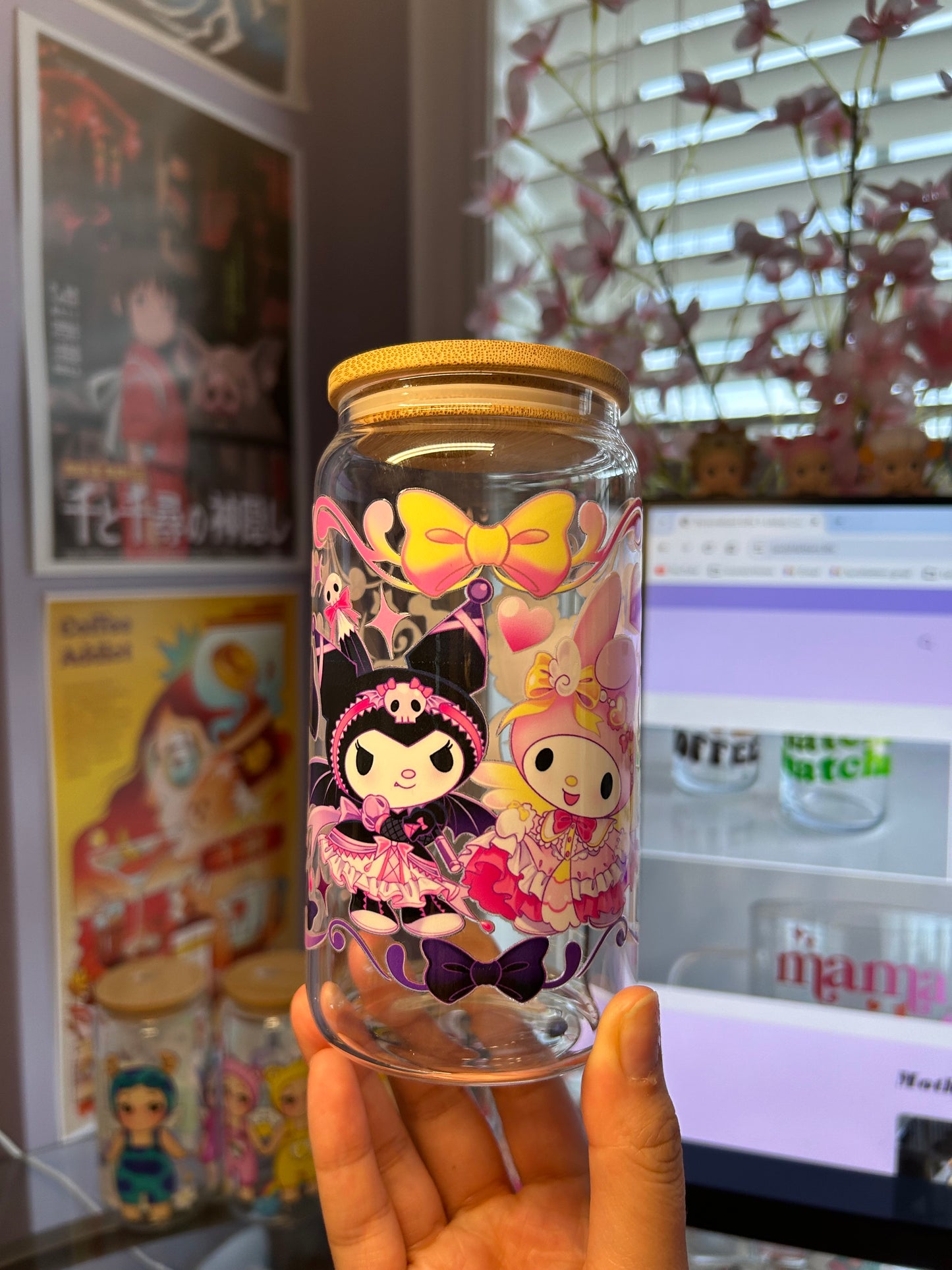 Coquette Kuromi and My Melody Glass Can