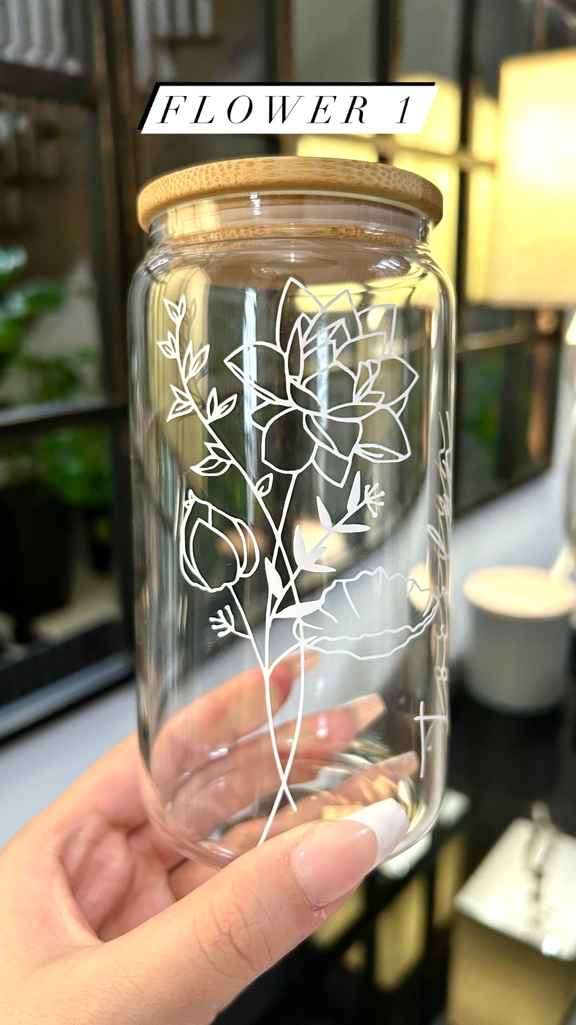 Personalized Floral Glass Cans