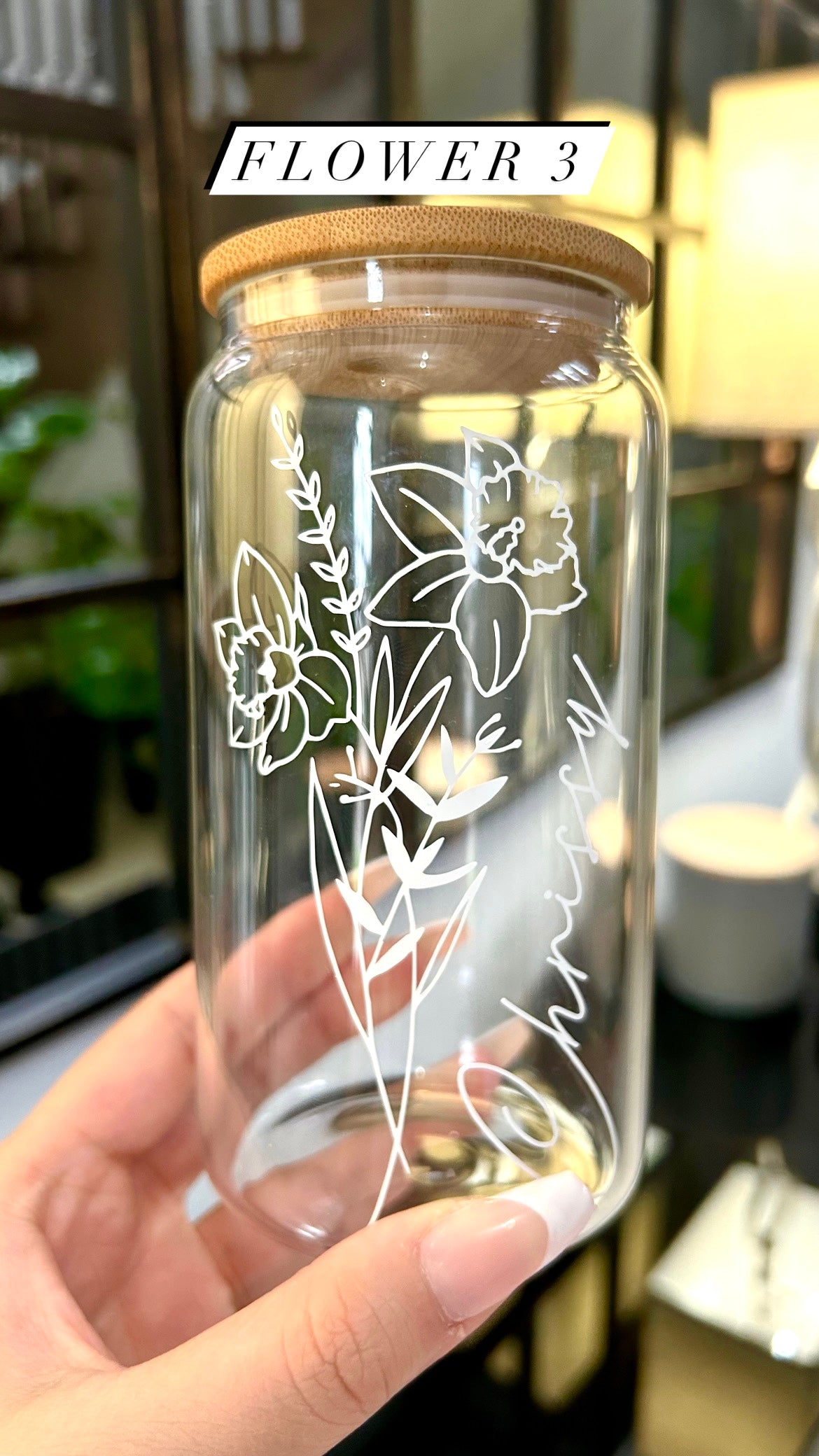 Personalized Floral Glass Cans