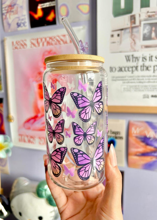 Purple Butterfly Glass Can