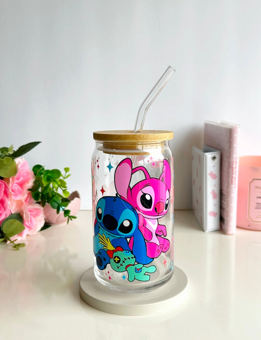 Stitch & Angel Valentines Glass Can