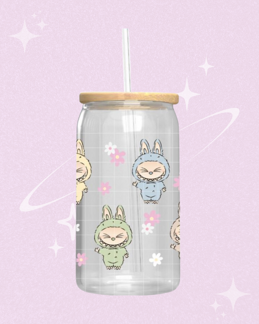 Labubu Floral Glass Can