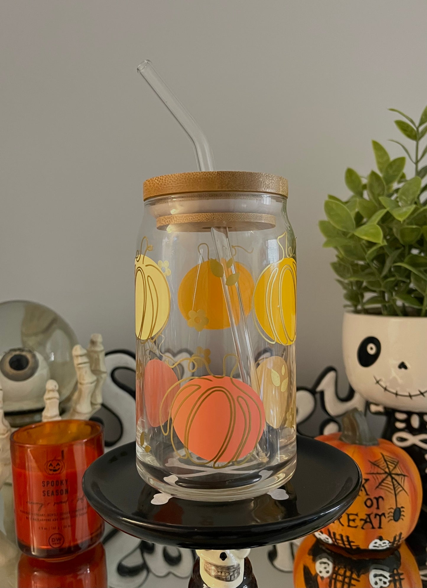 Boho pumpkin Can Glass