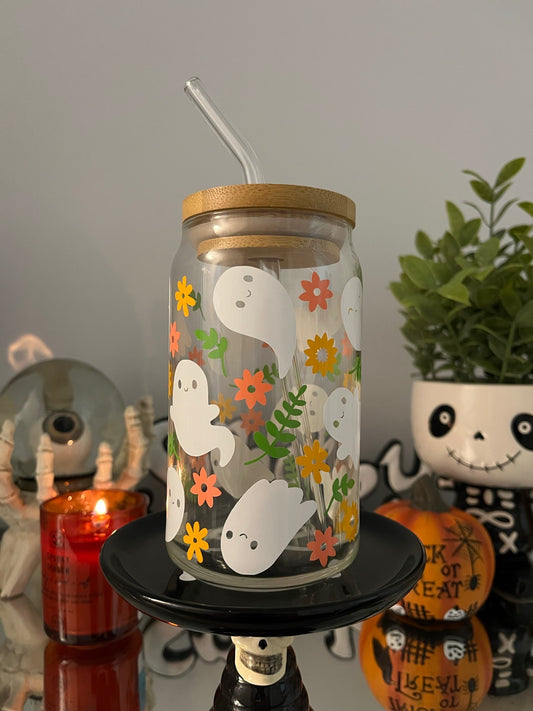 Cute Floral Ghost Can Glass